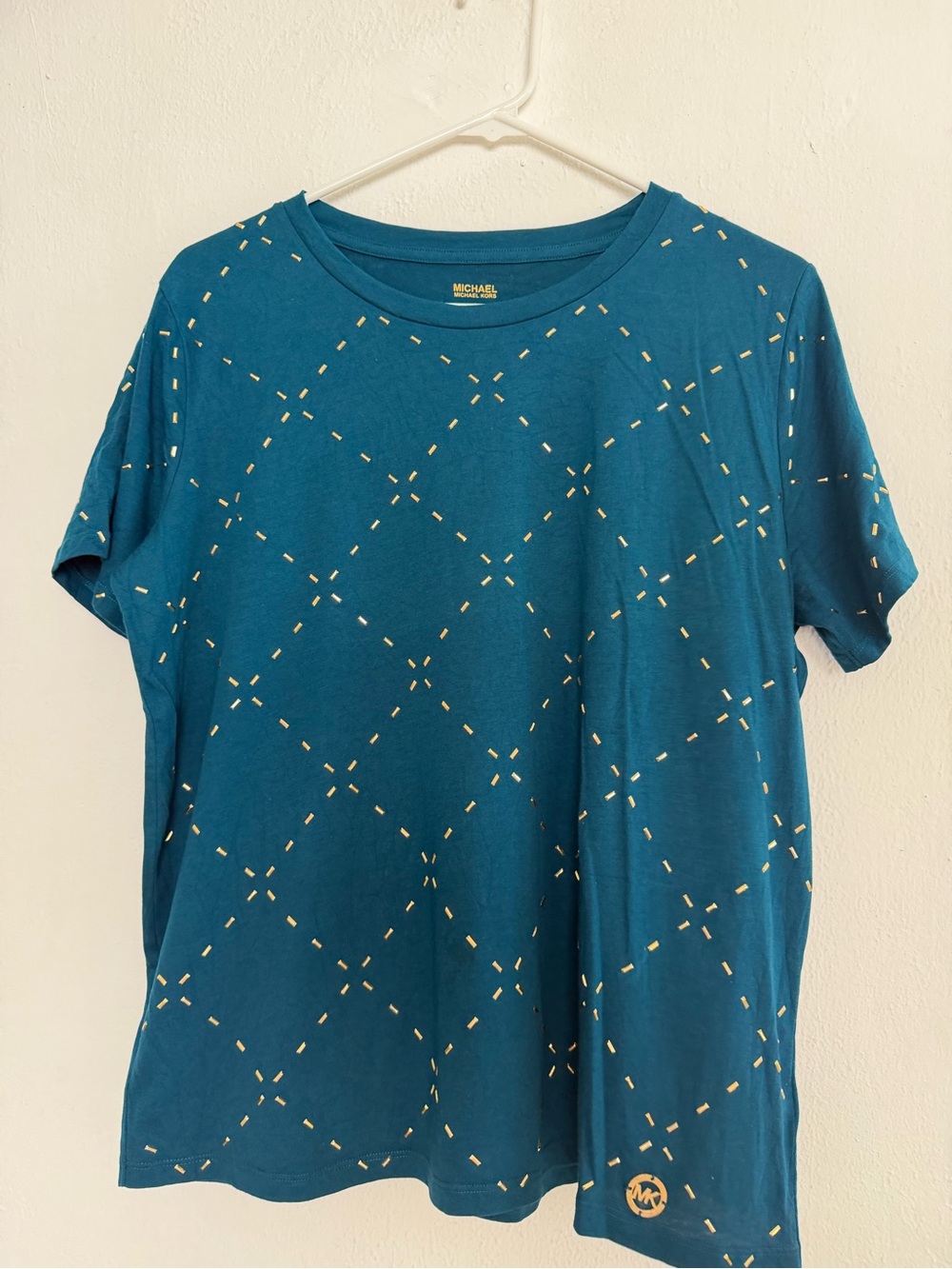 Michael Kors Teal Blue Diamond Stitch Short Sleeve Tee - Picture 4 of 7